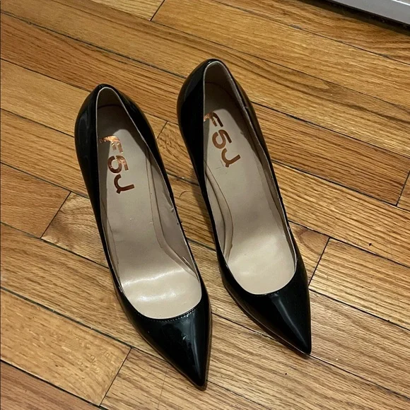FSJ Black Patent Leather High Heels Office Pointed Toe Pumps Shoes - Picture 5 of 8